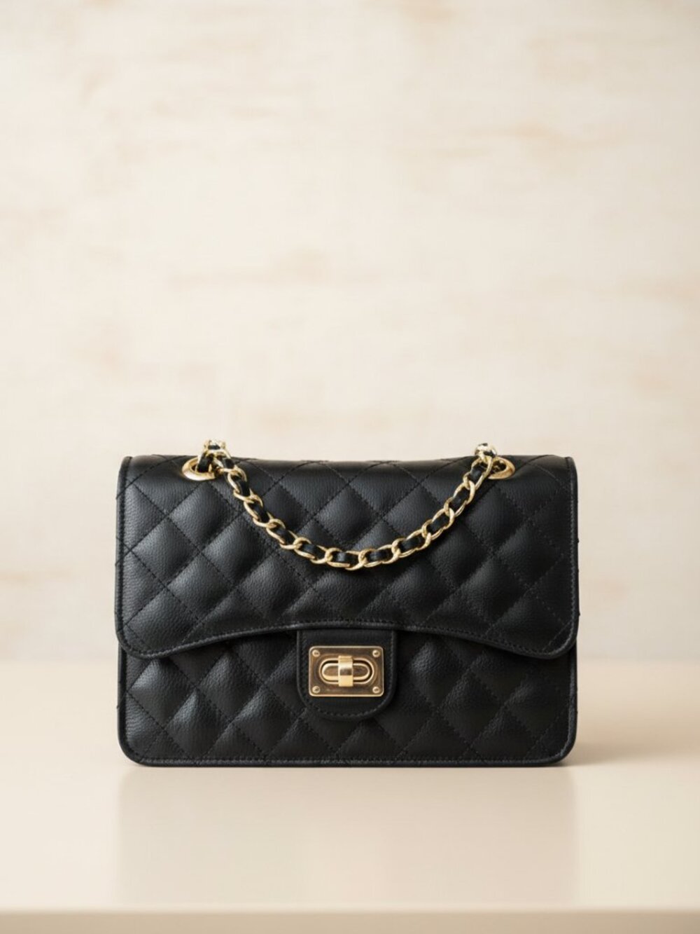Premium Real Leather Black Quilted Leather Purse , Shoulder Bag  For Women